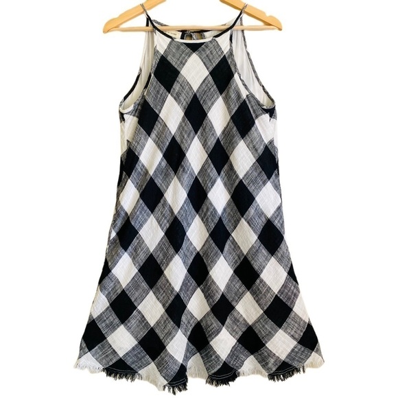 ANTHROPOLOGIE Cloth & Stone Linen Blend Gauzy Frayed Gingham A-Line Dress Size S - Picture 3 of 13